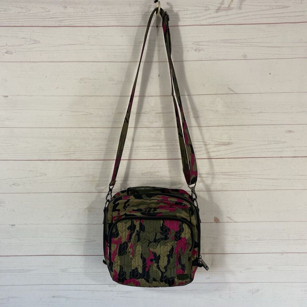 Lug Ranger Crossbody Bag 10"x10" Green/Pink Camo Quilted Multiple Pockets